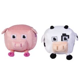 12 Bulk 16" X 11" Pixel Cow And Pig Plush