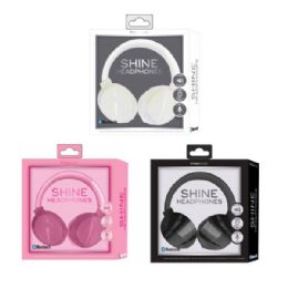 6 Bulk Prime Audio Shine Bluetooth Headphones Assorted Black White And Pink
