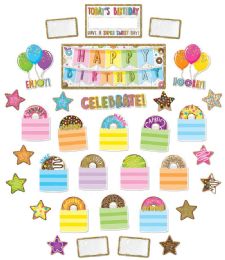 24 Bulk Smart Poly, Mini Bulletin Board Set Birthday Donutfetti Design 33 Piece Set