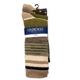 12 Bulk 3 Men's Cherokee Beige Triangle & Striped Pattern Crew Socks Size 10-13