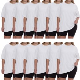 12 Bulk Womens Oversized Cotton Short Sleeve In White Size 2xlarge
