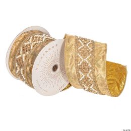 12 Bulk Vickerman 4" Proper 5 Yards Gold with Pearls and Jewels Wired Edge Christmas Ribbon.
