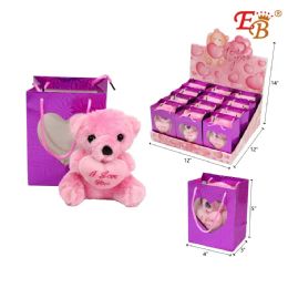 144 Bulk 5" Mother's Day Pink Bear In Gift Bag
