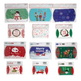 48 Bulk Gift Box Pillow Shape 4ct Sm/ 3ct Lg Ea On 12pc Disp Strip Xmas Pbh Ea In 3 Asst Prints/ Pbslv