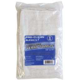 24 Bulk Terry Towels 5 count Multipurpose 14x17 White Pro Clean Basics