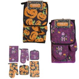 12 Bulk Kitchen Textile Set Halloween Towel/ Mitt/ Potholder 2 Asst Hlwn/ Hdr W/ Jhook