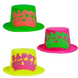 24 Bulk Top Hat Plastic Neon New Year 3 Asst New Year Upc Label