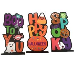 24 Bulk Table Decor Halloween Mdf 3 Asst Boo/ Spooky/ Happy Hlwn/ Mdf Comply Label