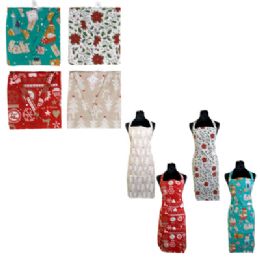 24 Bulk Apron Christmas Print 4 Asst Adult Size Ht/jhook