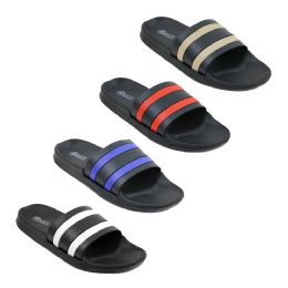 48 Bulk Men's Stripe Slide Assorted