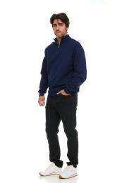 120 Bulk Mens Cotton Fleece Line Quarter Zip Sweat Shirt Navy Size Small