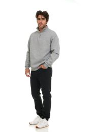 120 Bulk Mens Cotton Fleece Line Quarter Zip Sweat Shirt Gray Size Large