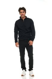 120 Bulk Mens Cotton Fleece Line Quarter Zip Sweat Shirt Black Size 2xl