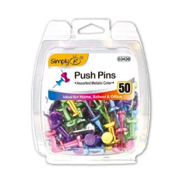 24 Bulk Push Pins Assorted Metallic Colors 50ct