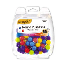 24 Bulk Round Push Pins Assorted Color 80ct