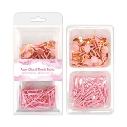 24 Bulk Paper Clips and Thumb Tacks Pink 40 and 80pcs