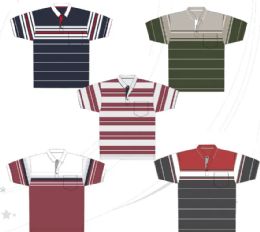 48 Bulk Men's Yarn Dyed Knitted Short Sleeve Polo Assorted Color