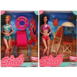 12 Bulk 11.5" Bendable Beach Doll W/ Accss In Window Box, Assrt