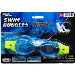 96 Bulk 7" Swim Goggles W/ Nose & Ear Plugs On Card, 4assrt Clrs