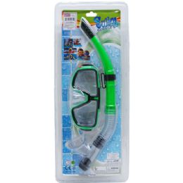 12 Bulk 16.5" Snorkel & Mask Set In Pegable Clamshell 4 Assrt Clrs