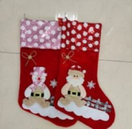 144 Bulk Xm Stocking 18*46cm , Santa & Bear Asst, Glitter Gray Color
