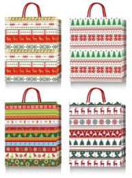 480 Bulk Xmas Gift Bag 4 Designs Hot Stamp 10.5 X 13 X 4