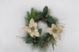 24 Bulk Xm Wreath 16 With Flower Deco Champagne