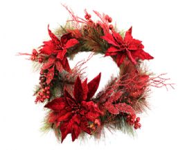 6 Bulk Xm Flower 22 Wreath Red