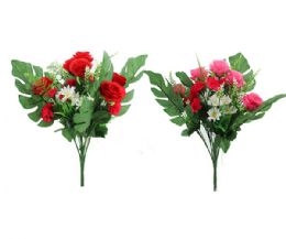 48 Bulk Artificial Flowers - Rose And Carnation Bush, 19 Heads, Assor