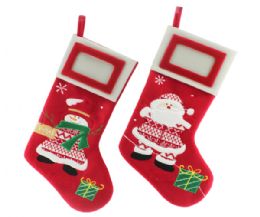 72 Bulk Red Fleece Frame Stocking W/emb Santa/snowman(asso