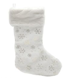 36 Bulk Xm Stocking 18 White Plush W/p Golden Snowflakes