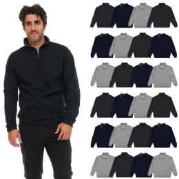 120 Bulk Mens Cotton Fleece Line Quarter Zip Sweat Shirt Assorted Colors Size Medium