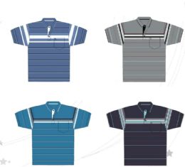 48 Bulk Men's Yarn Dyed Knitted Short Sleeve Polo Assorted Color