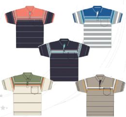 48 Bulk Men's Yarn Dyed Knitted Short Sleeve Polo Assorted Color