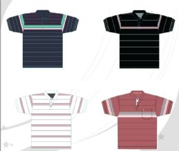 48 Bulk Men's Yarn Dyed Knitted Short Sleeve Polo Assorted Color