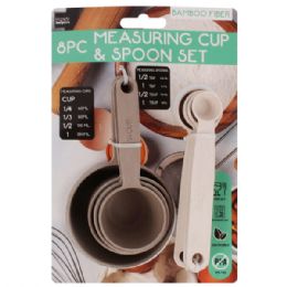 6 Bulk 8 Piece Bamboo Fiber Measuring Cups And Spoons Set