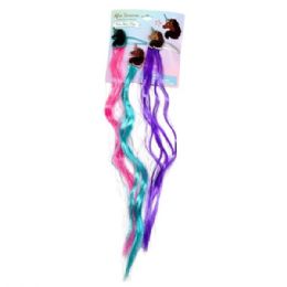 36 Bulk Afro Unicorn 3 Count Faux Hair Clips With Colored Extension Attached