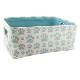 6 Bulk Winifred And Lily 17inchx13inch Ivory Linen With Teal Paw Prints All Over Rectangular Pet Storage Bin