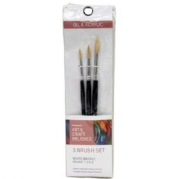 36 Bulk Pro Art Oil & Acrylic 3 Piece White Bristle Round Paint Brush Set