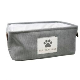 6 Bulk Winifred And Lily 16inchx12inch Grey Corduroy Rectangular Pet Storage Bin With Paw Print Patch