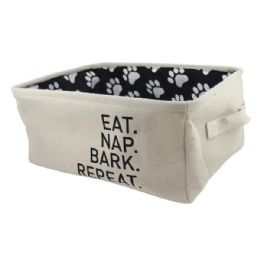 6 Bulk Winifred And Lily 17inchx13inch Natural Linen Rectangular Pet Storage Bin With Paw Print Patch And Printed Paw Print Liner