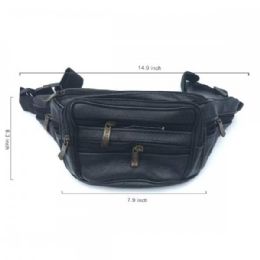 48 Bulk Black Leather Waist Bag 6.3in X 14.9in X 7.9in