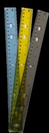 288 Bulk Plastic Ruler - 12 Inch - 3 Assorted Colors - Binder Holes