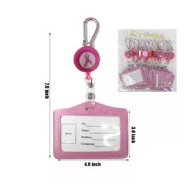 48 Bulk Pink Ribbon Retractable Id Holder 3in X 4in