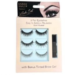 48 Bulk 3 Pair False Eyelash Set With Brow Gel In Display