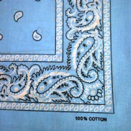 24 Bulk Light Blue Paisley Bandana