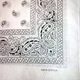 24 Bulk White Paisley Bandana