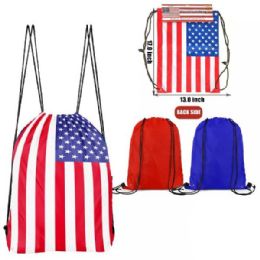 48 Bulk Usa Flag Drawstring Backpack