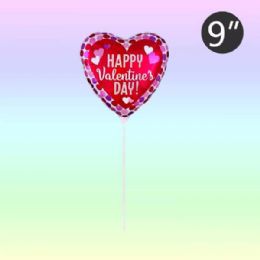 48 Bulk 9 In Happy Valentines Balloon With Stick