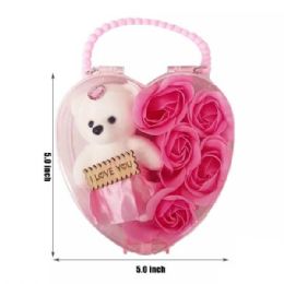 24 Bulk 5 x 5 Heart Shape Bear and Rose Gift Set